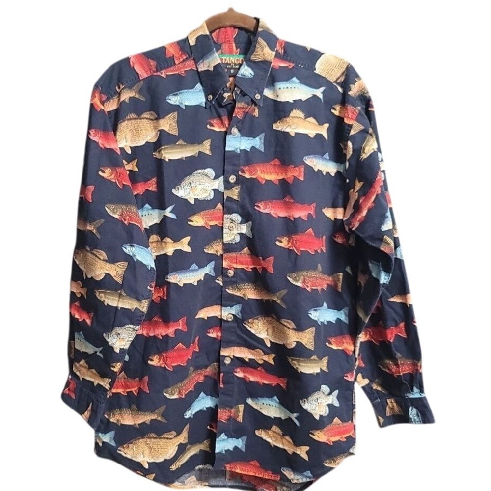 Tango By Max Raab Colorful Fish Print Shirt Button‎ Front Blue Size Medium
